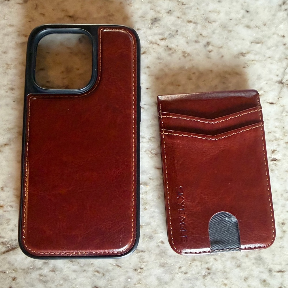 Sky Eagle Brown Leather Phone Case for iPhone 14Pro and Magnetic Wallet